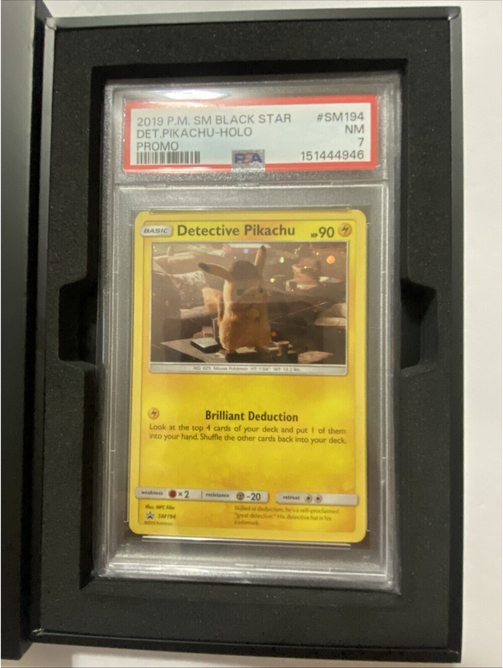 2019 SM Black Star Det. Pikachu-holo PSA 7 In Strong Safe Case